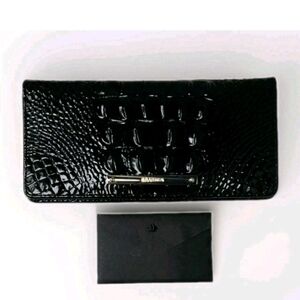Brahmin Black Croc-Embossed Leather Clutch
